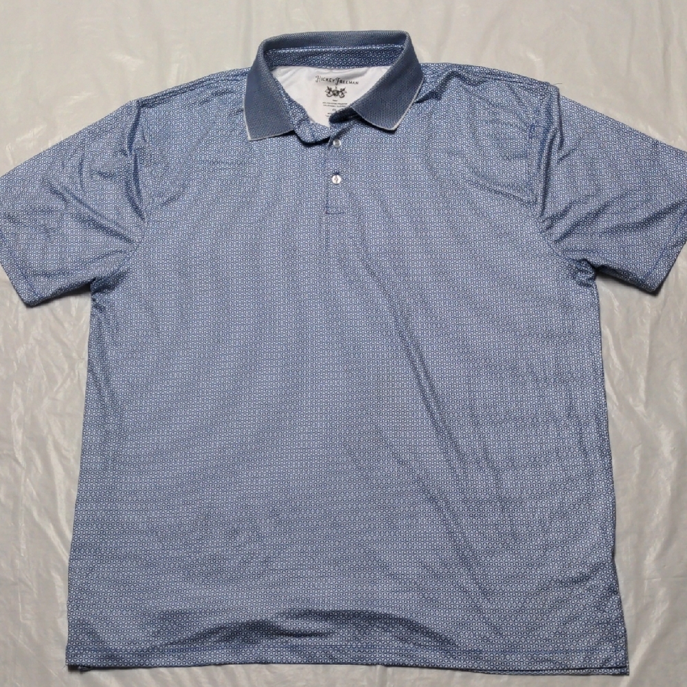 Hickey Freeman Golf Blue Print Performance Polo Shirt Size XXL